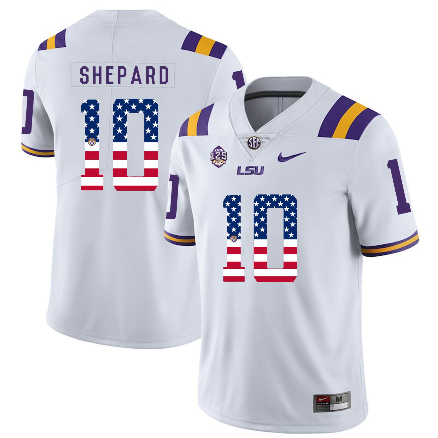 Men LSU Tigers 10 Shepard White Flag Customized NCAA Jerseys